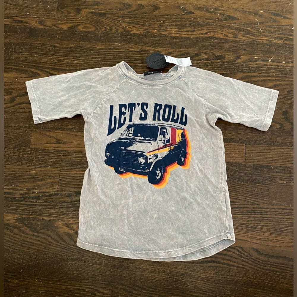 Tiny Whales Let’s Roll print tee size 8